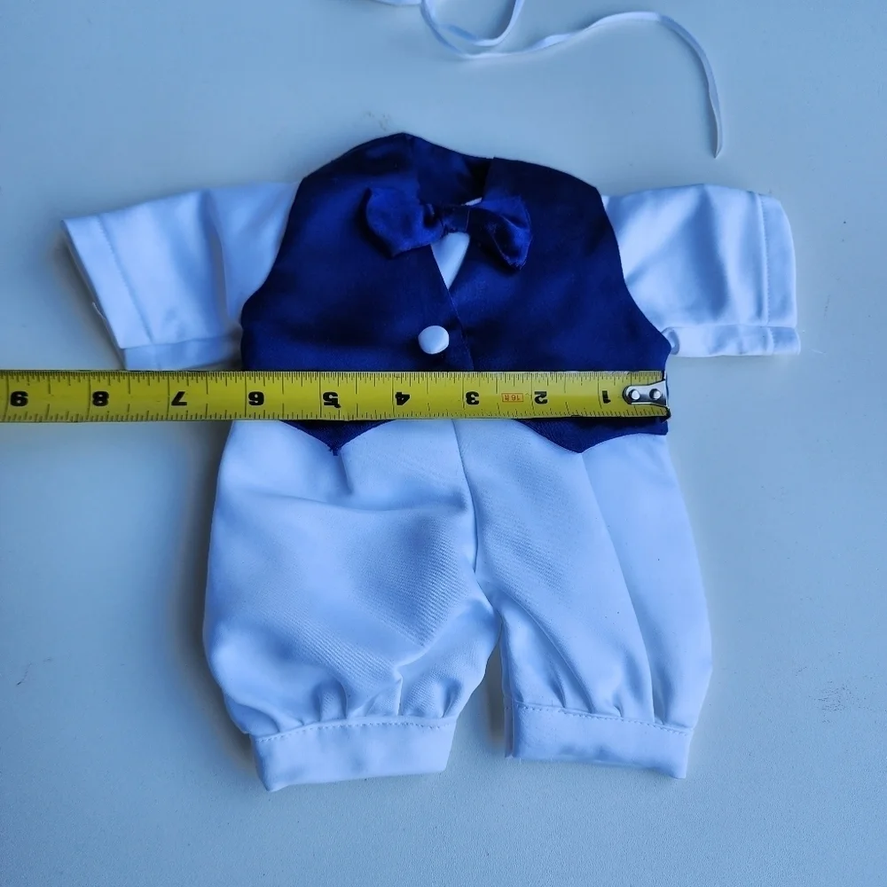 Newborn Girl Boys White Blue Gray Silky Christening Baptism Outfit Hat Doll
